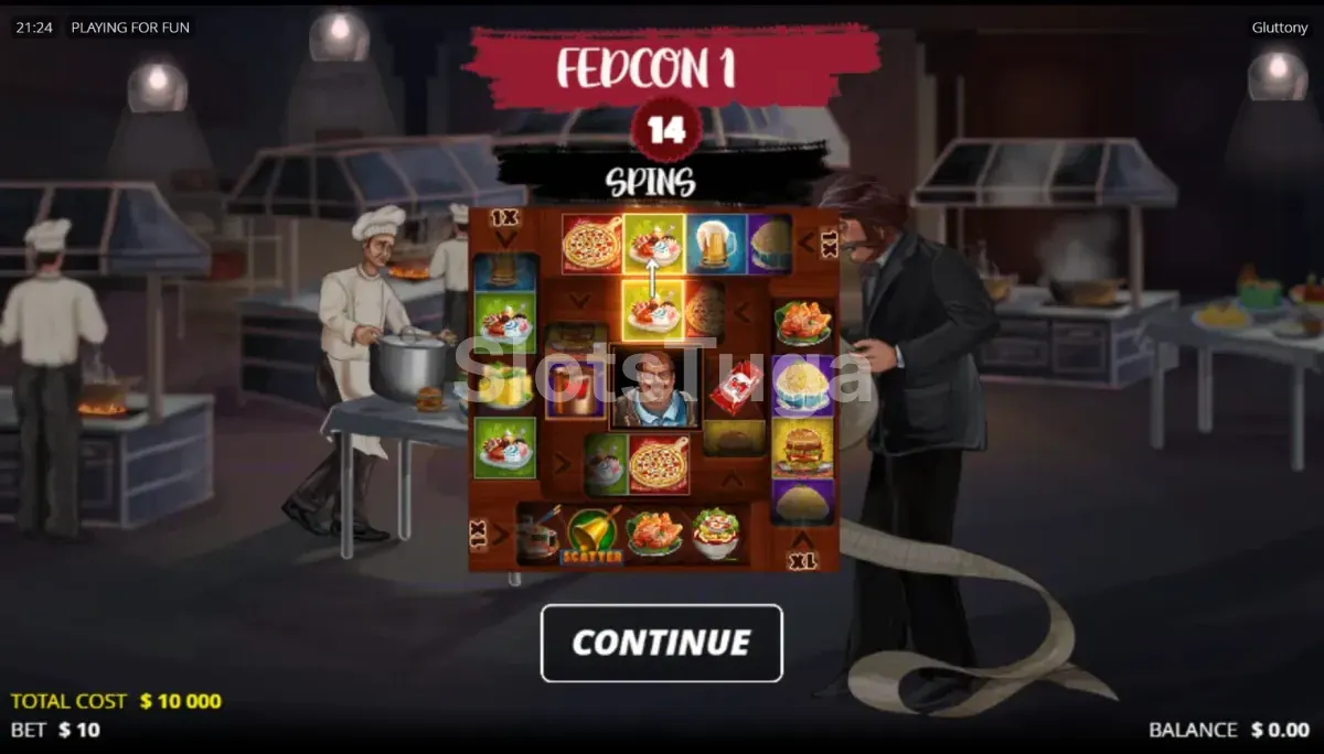 Rodada de Free Spins da Gluttony com multiplicadores ativos