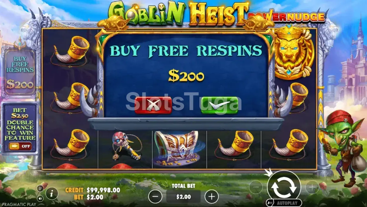 Opção de compra de bônus no Goblin Heist Powernudge com o custo de 100x a aposta