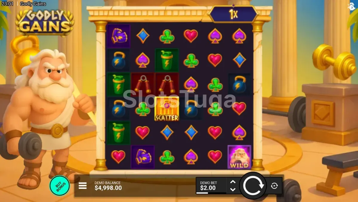 Jogo base da slot Godly Gains da Hacksaw Gaming