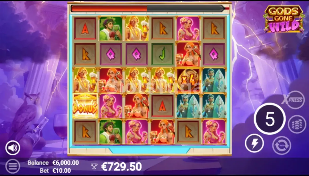 Rodadas gratuitas ativadas na slot Gods Gone Wild com multiplicadores em destaque