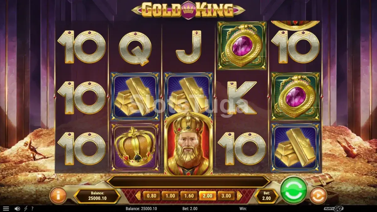 Tela principal do jogo Gold King com os rouleaux e símbolos dourados