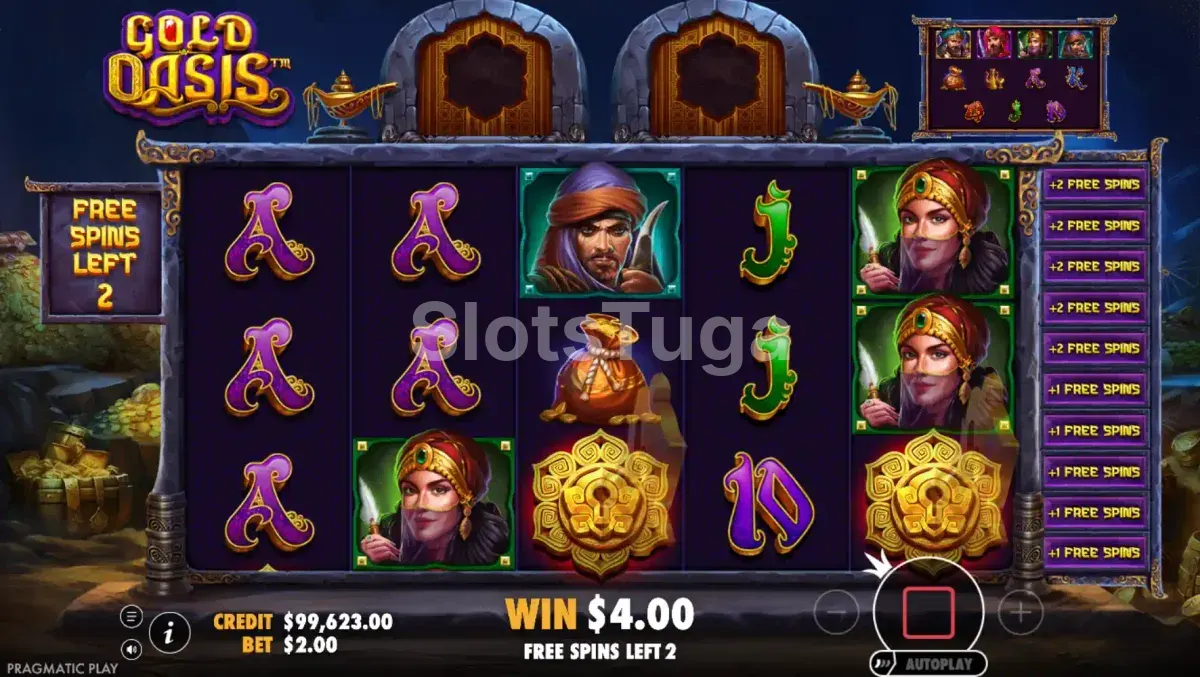 Rodada de giros grátis da Gold Oasis com duelos de símbolos ativos