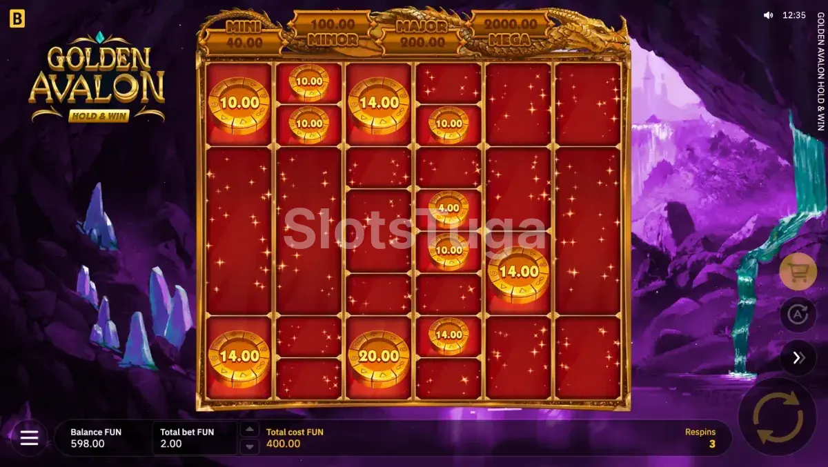 Rodada de giros grátis ativada na Golden Avalon Hold & Win com multiplicadores