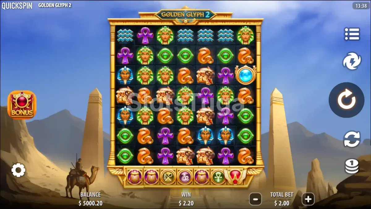 Tela principal do jogo Golden Glyph 2 com grade 7x7