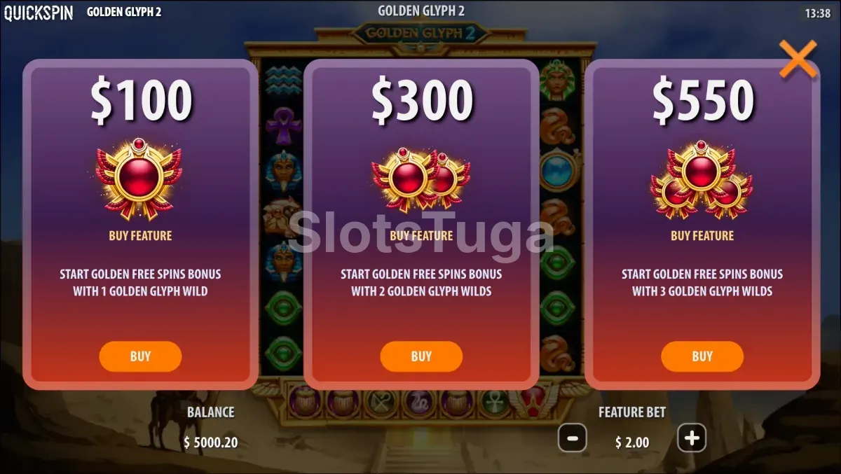 Tela de compra de bônus da Golden Glyph 2