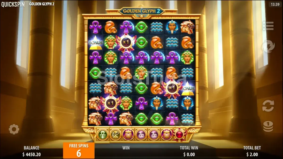 Rodadas grátis com multiplicadores ativos na Golden Glyph 2