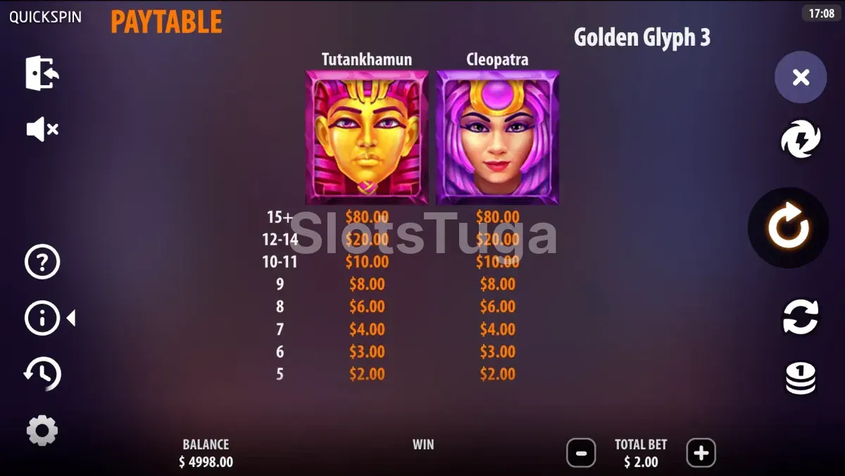 Tabela de pagamentos dos símbolos do Golden Glyph 3