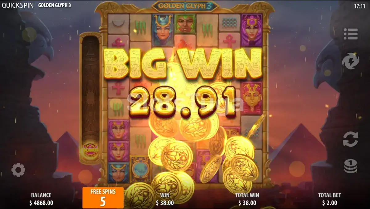 Big win conquistado no Golden Glyph 3 com múltiplos clusters ativos
