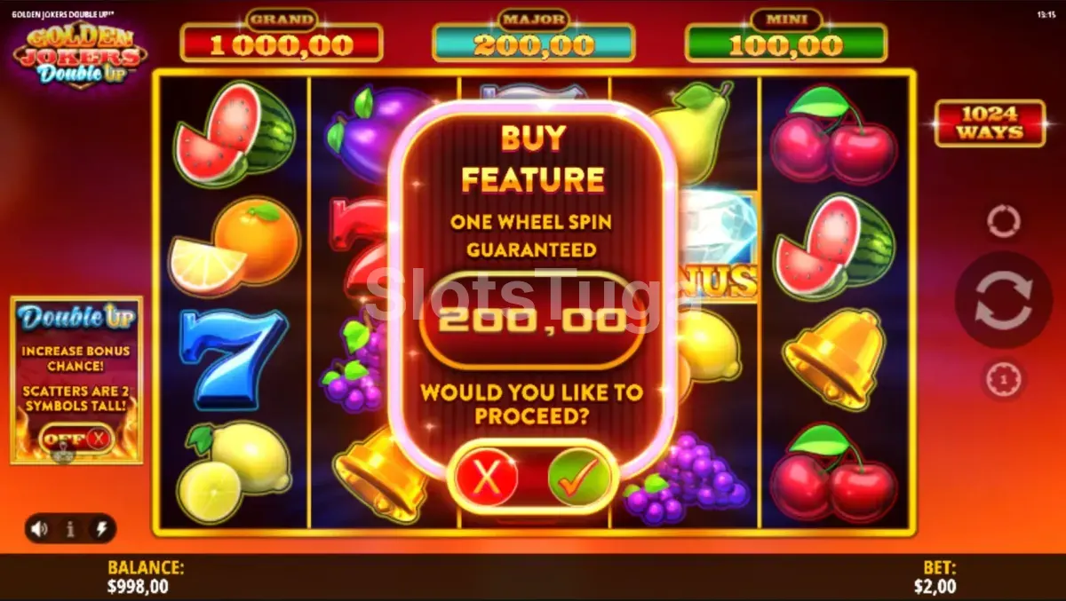 Tela de compra de bônus da Golden Jokers Double Up com opções disponíveis