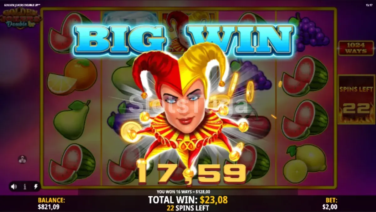 Grande vitória na Golden Jokers Double Up com multiplicador alto ativado