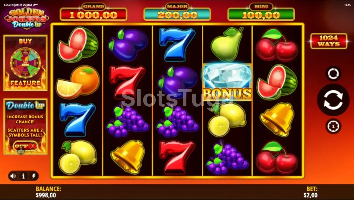 Jogo base da Golden Jokers Double Up com símbolos clássicos na tela