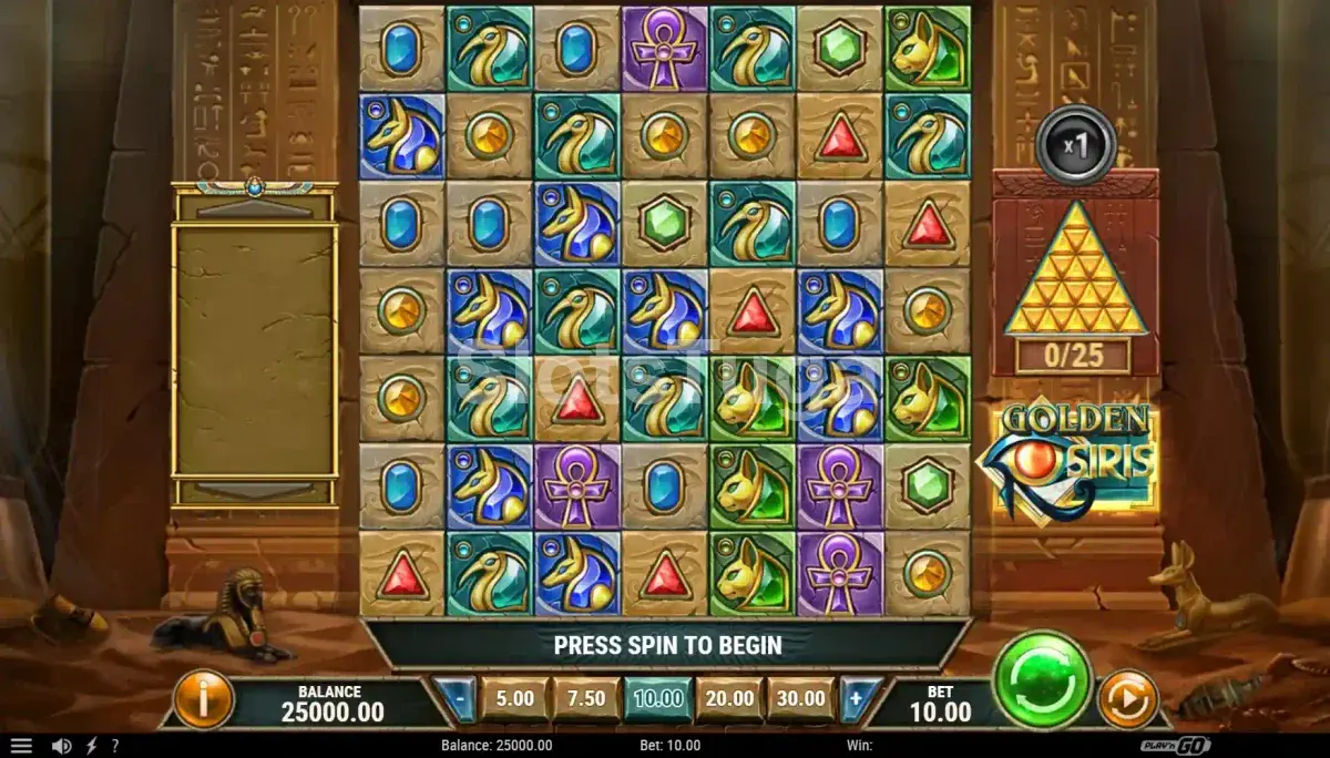 Tela base do jogo Golden Osiris com grid 7x7