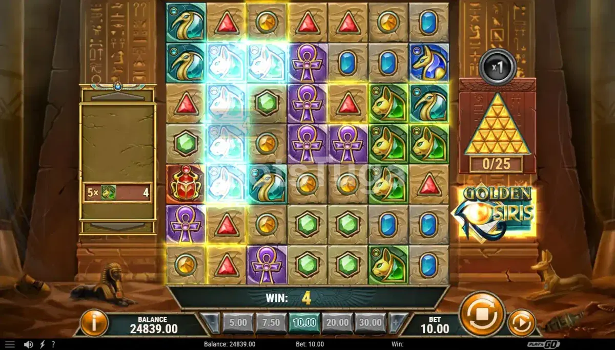 Resultado de spin com cascatas ativas em Golden Osiris