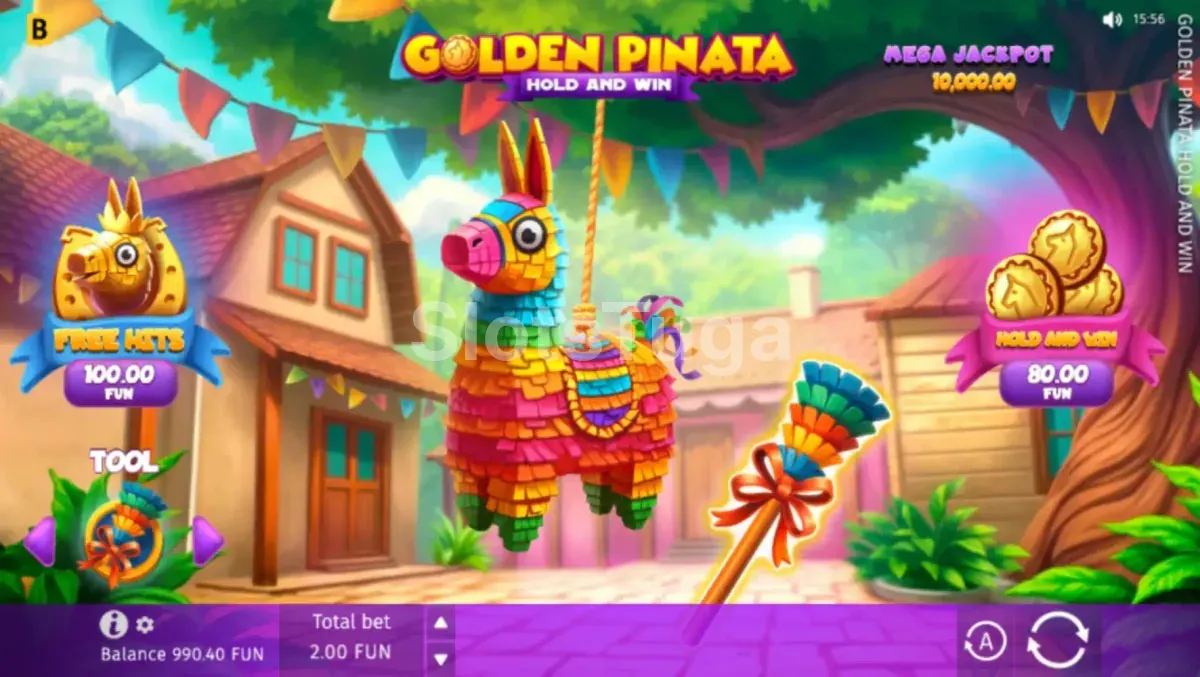 Tela principal da Golden Pinata Hold & Win com símbolos coloridos e rouleaux em destaque