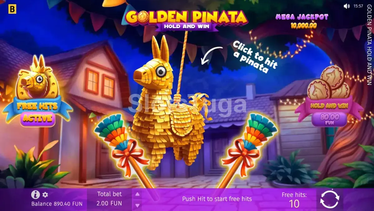 Rodada de free spins da Golden Pinata Hold & Win com símbolos dourados acumulados