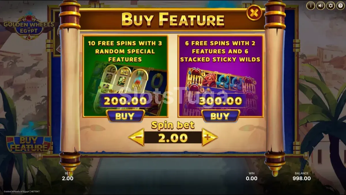 Opção de compra de bônus na Golden Wheels of Egypt