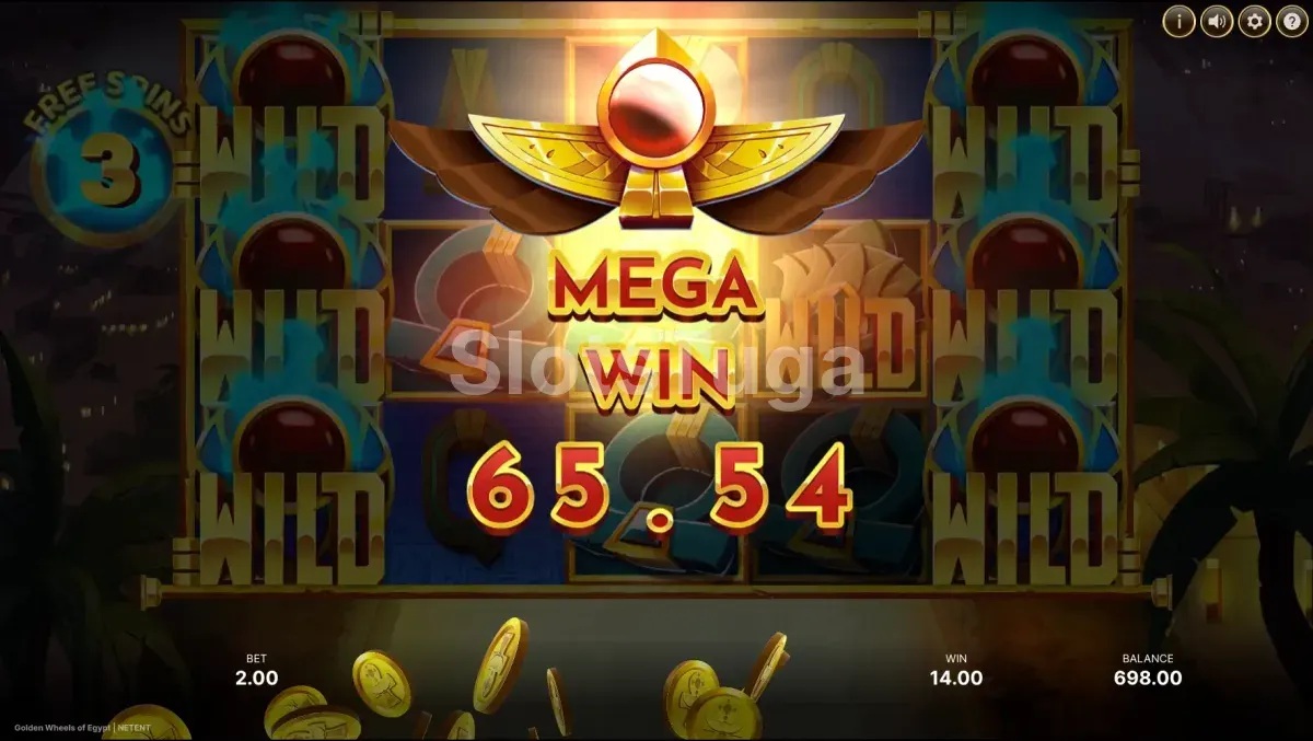 Grande vitória na slot Golden Wheels of Egypt com multiplicador ativo