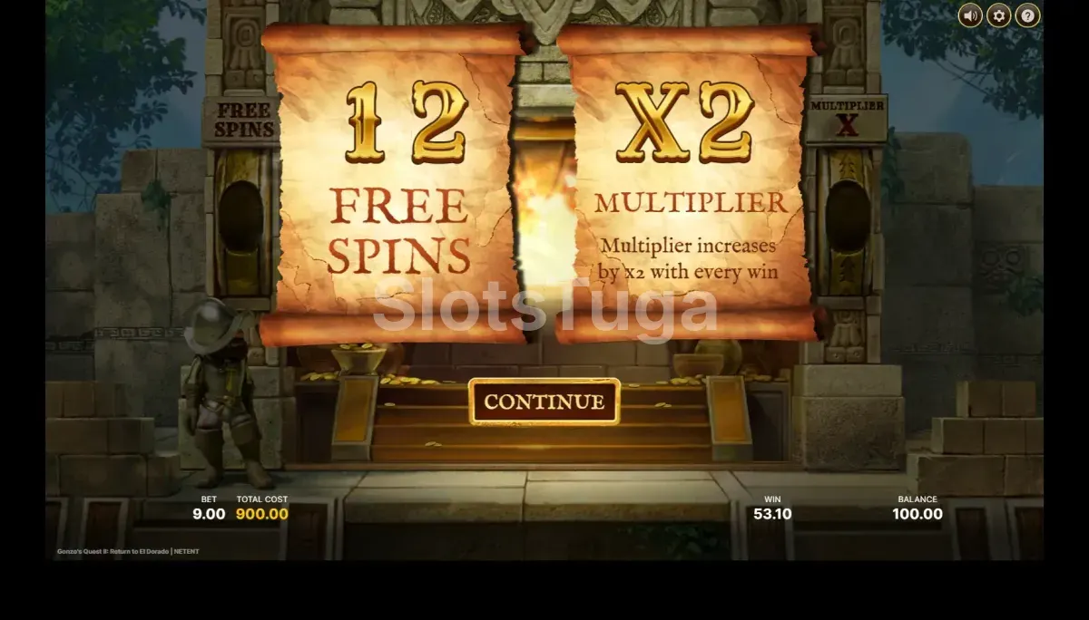 Rodadas grátis ativadas no Gonzo's Quest 2 com multiplicadores em ação