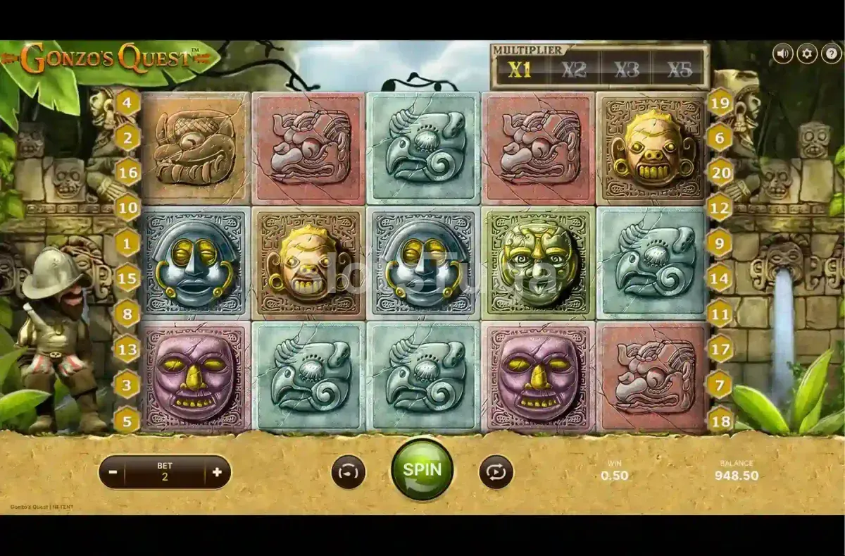 Segunda vista do jogo base de Gonzos Quest com avalanche em curso