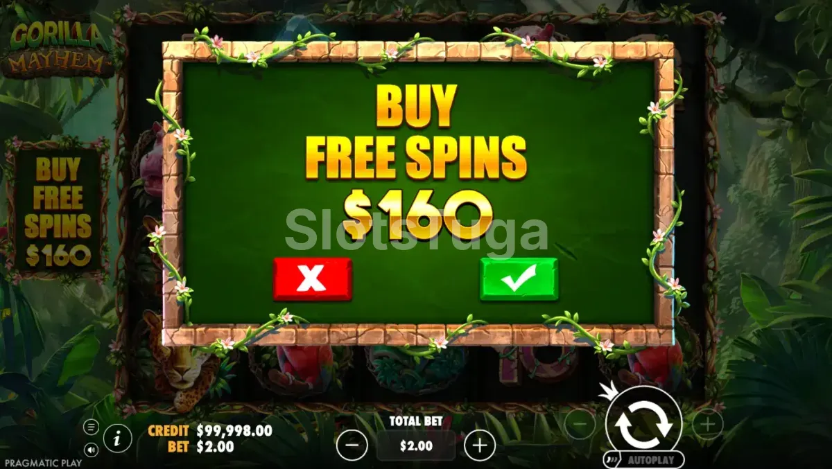 Tela de compra de bônus da Gorilla Mayhem com opções de scatter
