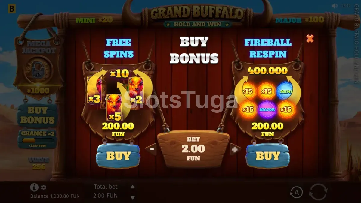 Função de Bonus Buy disponível na slot Grand Buffalo Hold & Win