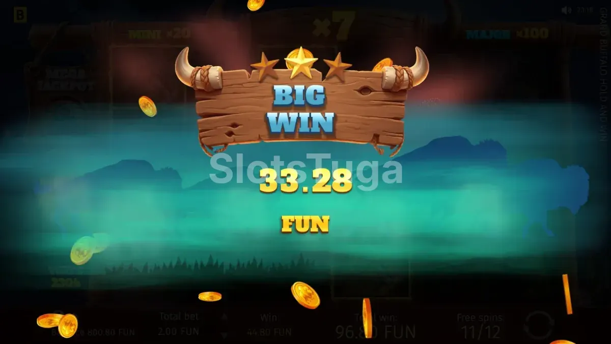 Grande vitória registrada na slot Grand Buffalo Hold & Win com prêmio expressivo na tela