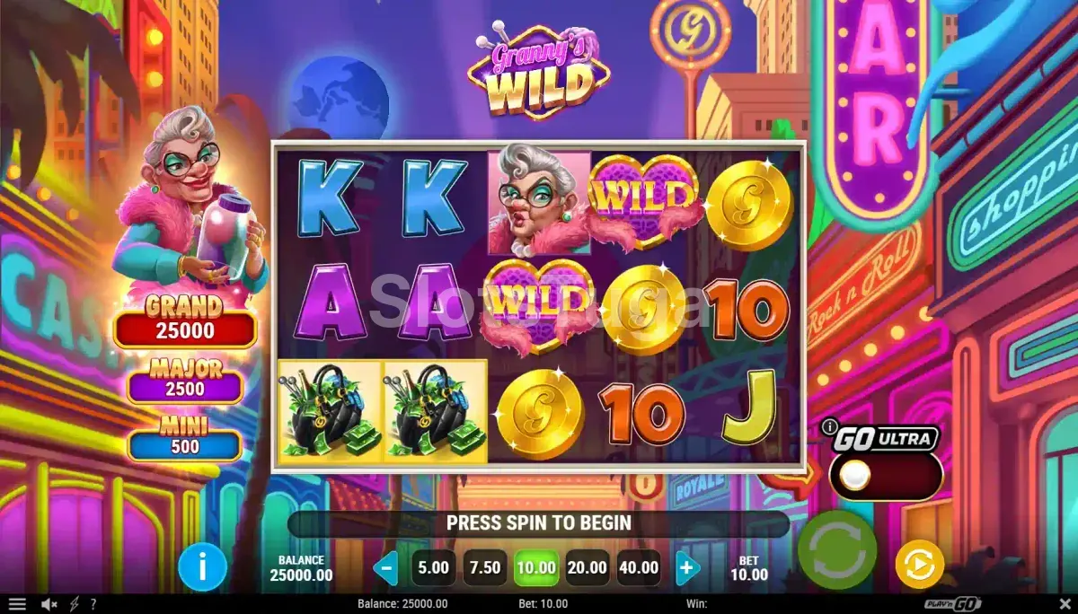 Tela principal do jogo Granny's Wild com os rouleaux em destaque