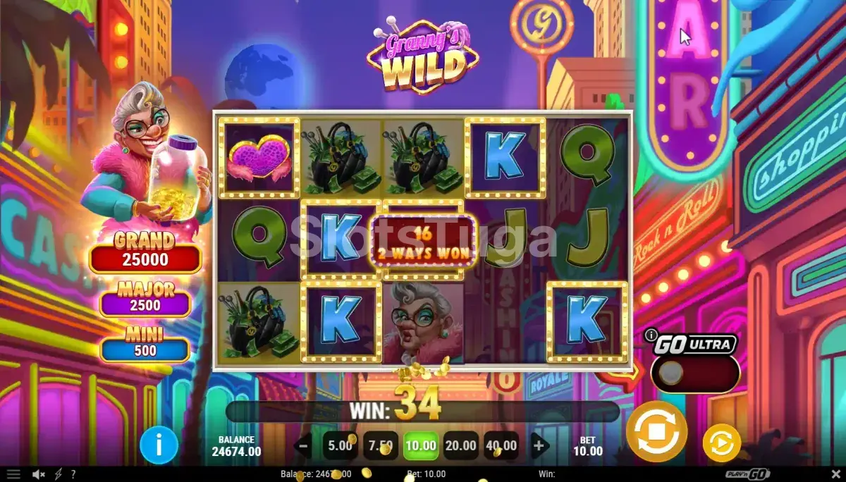 Resultado de spin na Granny's Wild com combinação vencedora
