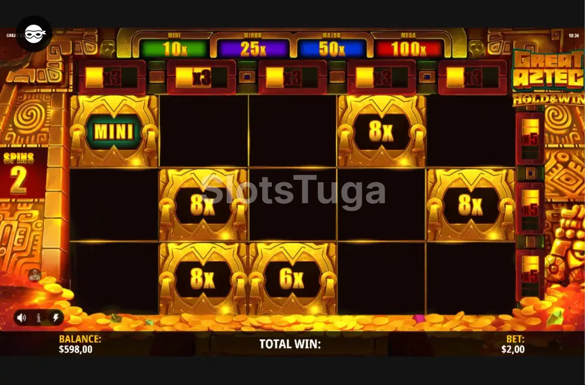 Rodada de Free Spins ativada no Great Aztec com multiplicadores especiais