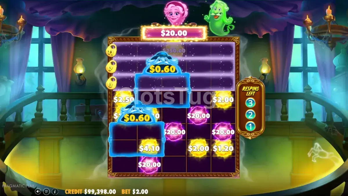 Modo de Free Spins ativado em Great Ghosts! com multiplicadores