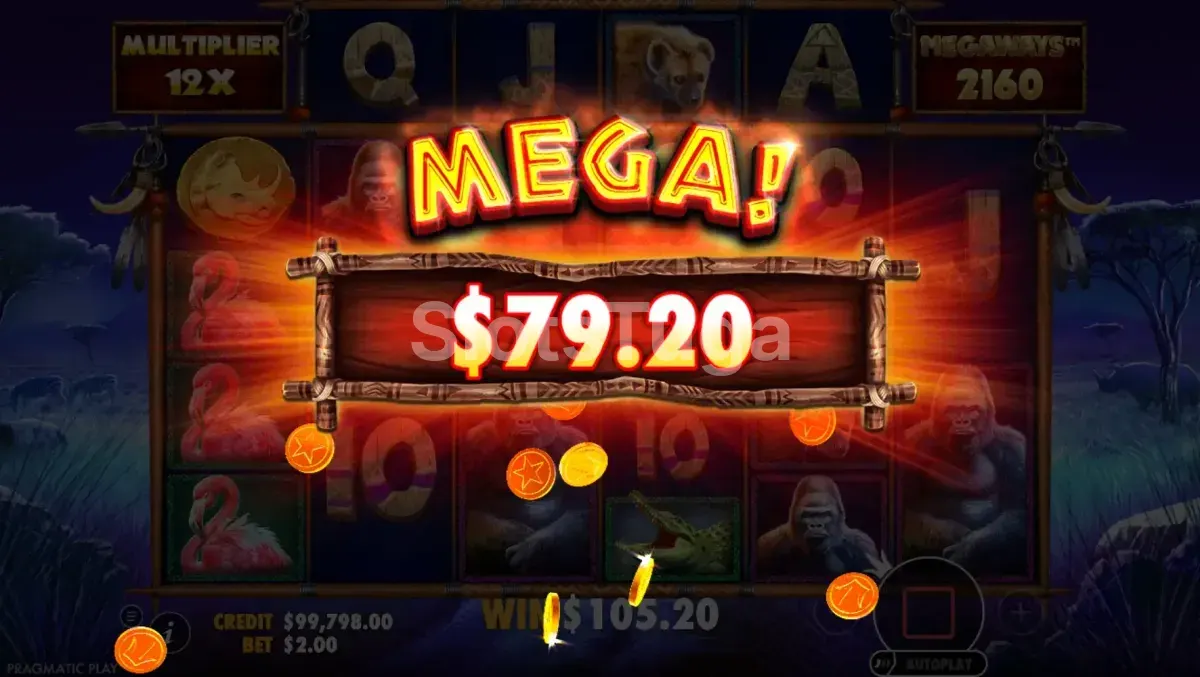 Big win épico na Great Rhino Megaways com multiplicador alto