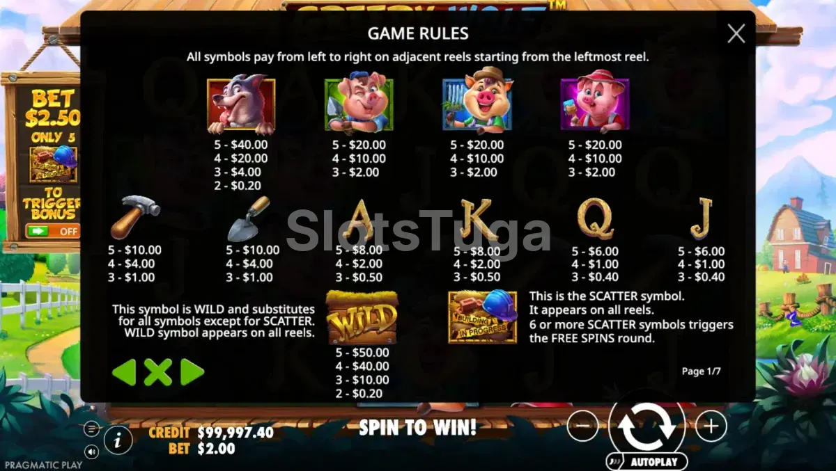 Tabela de pagamentos da slot Greedy Wolf da Pragmatic Play