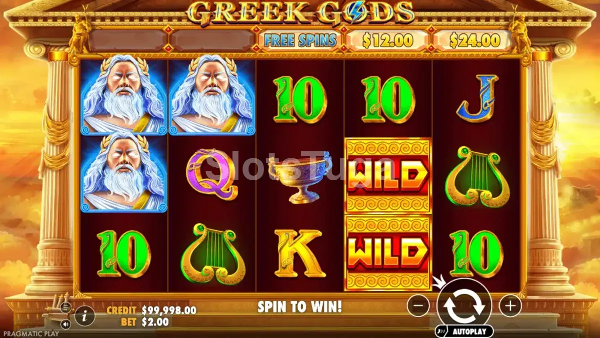 Tela principal da slot Greek Gods da Pragmatic Play