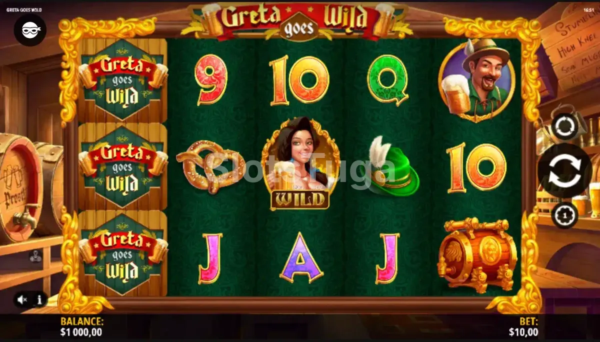 Jogo base da slot Greta Goes Wild com rouleaux em ação