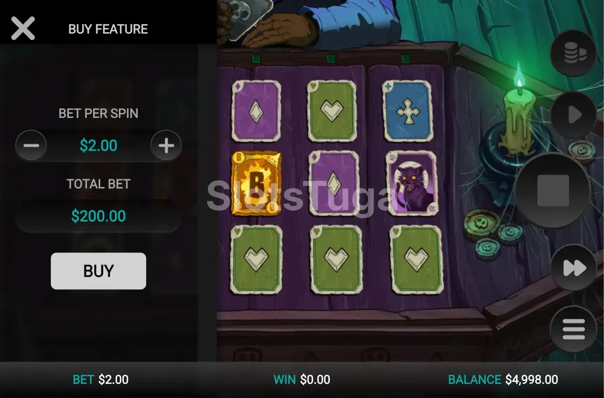 Tela de compra de bônus do Grim The Splitter Dream Drop com opções disponíveis