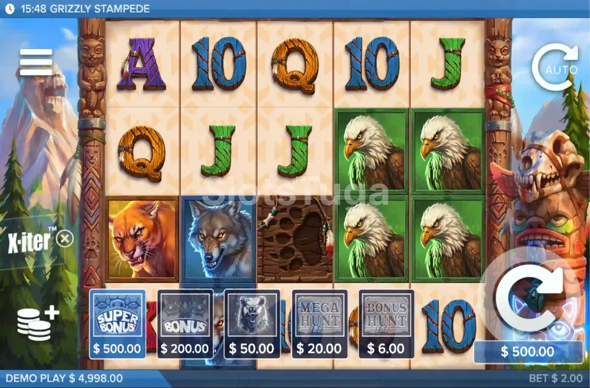 Menu de compra de bónus em Grizzly Stampede