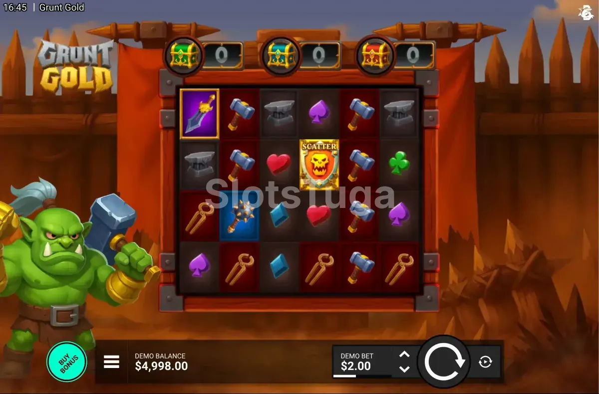 Jogo base da slot Grunt Gold da Hacksaw Gaming