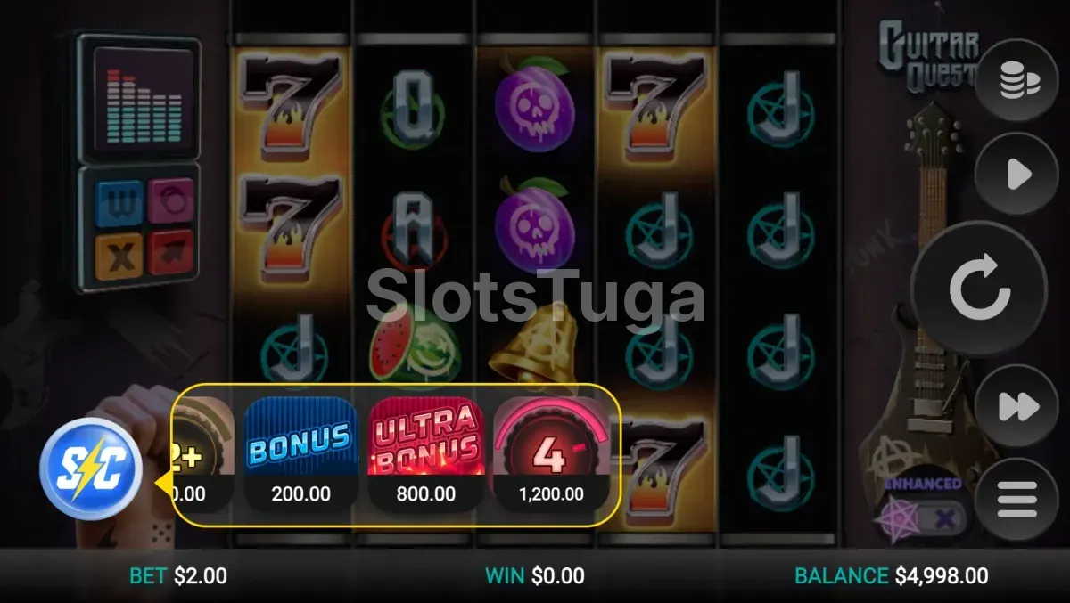 Menu de compra de bônus da slot Guitar Quest
