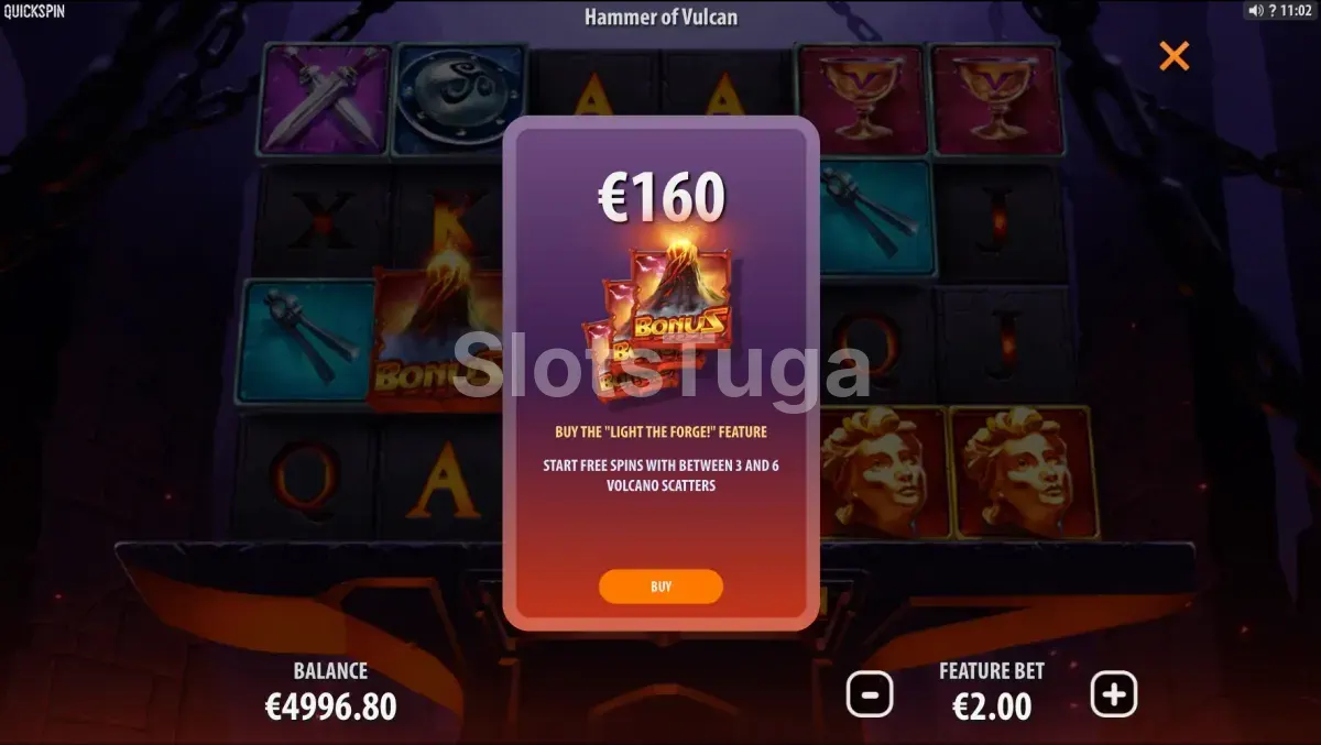 Tela de compra de bônus do Hammer Of Vulcan com opções de ativação