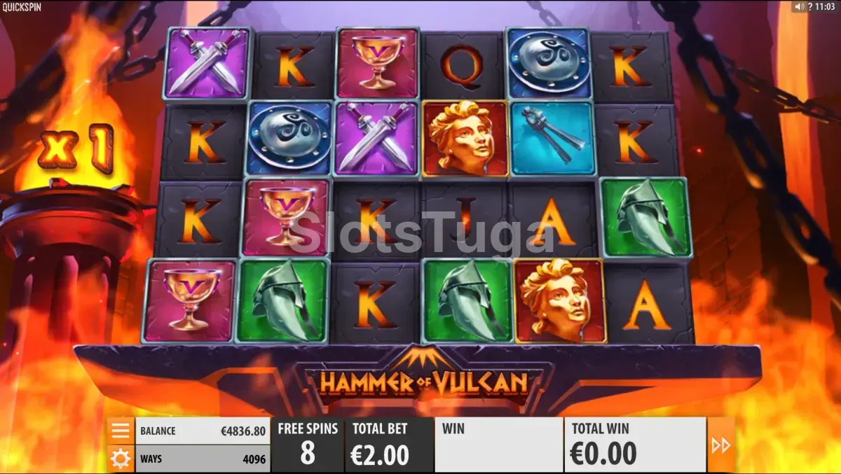Rodadas grátis do Hammer Of Vulcan com multiplicadores ativados