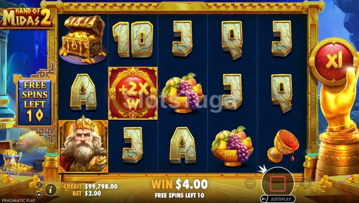 Rodadas grátis em ação na slot Hand of Midas 2
