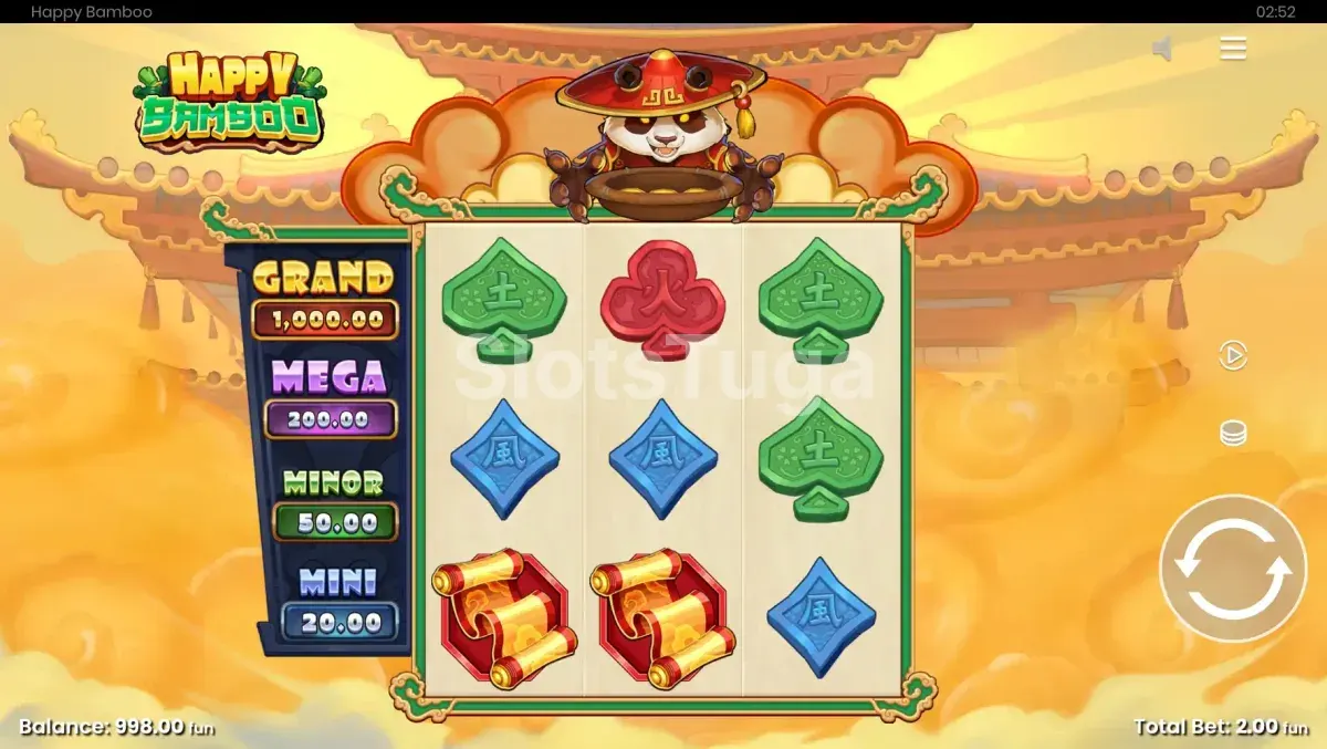 Tela principal do Happy Bamboo com o grid 3x3 e o Panda coletando moedas