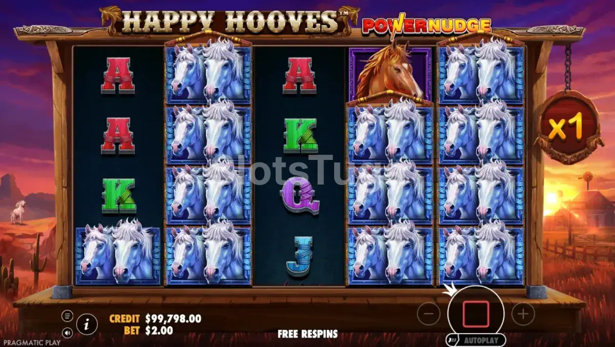 Rodada de bônus ativada na Happy Hooves com multiplicadores