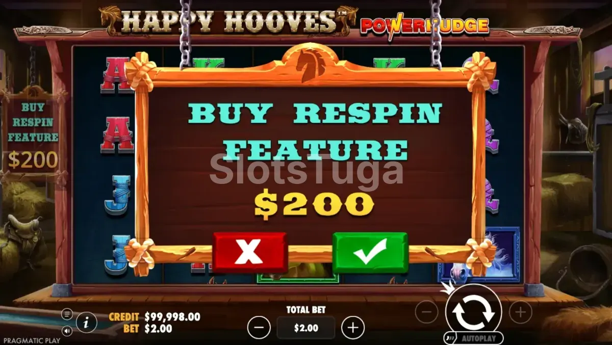 Tela de compra de bônus da slot Happy Hooves