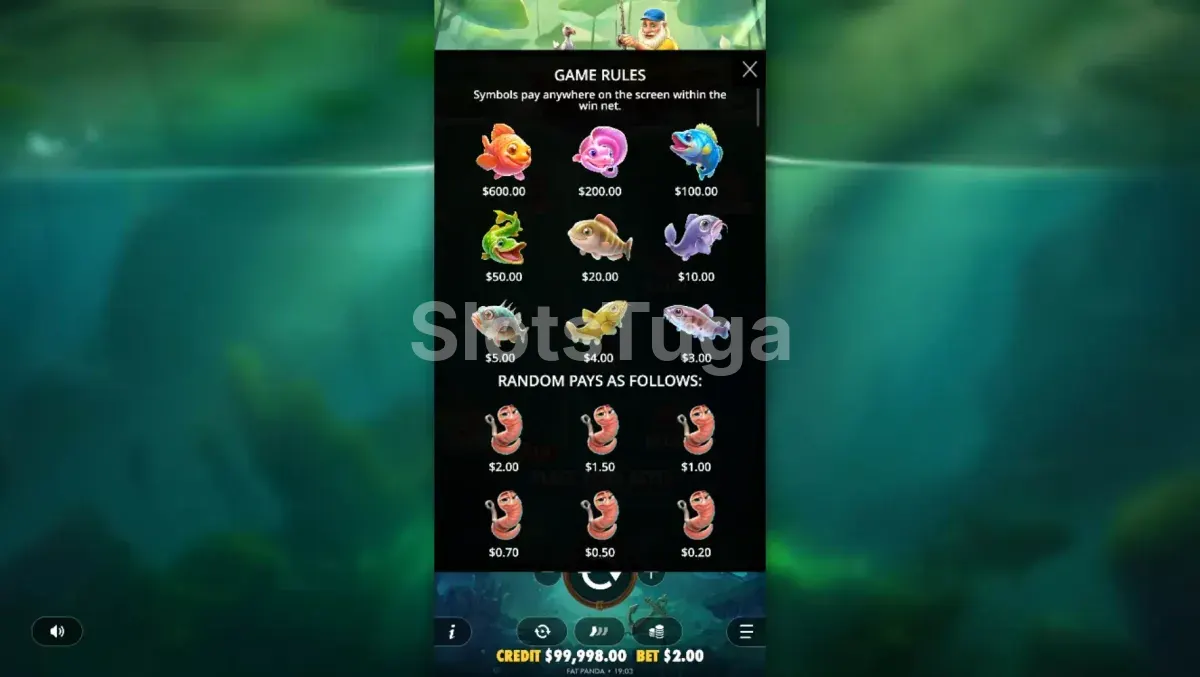 Tabela de pagamentos da slot Happy Nets da Pragmatic Play