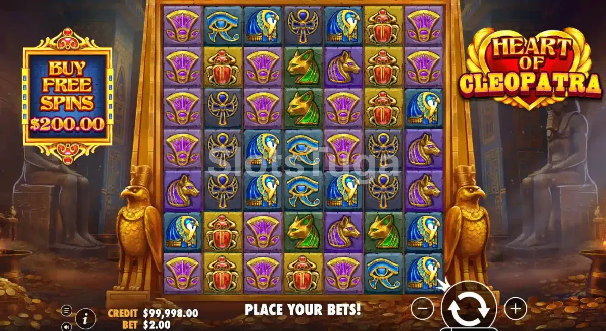 Tela principal do jogo Heart of Cleopatra com grade 7x7