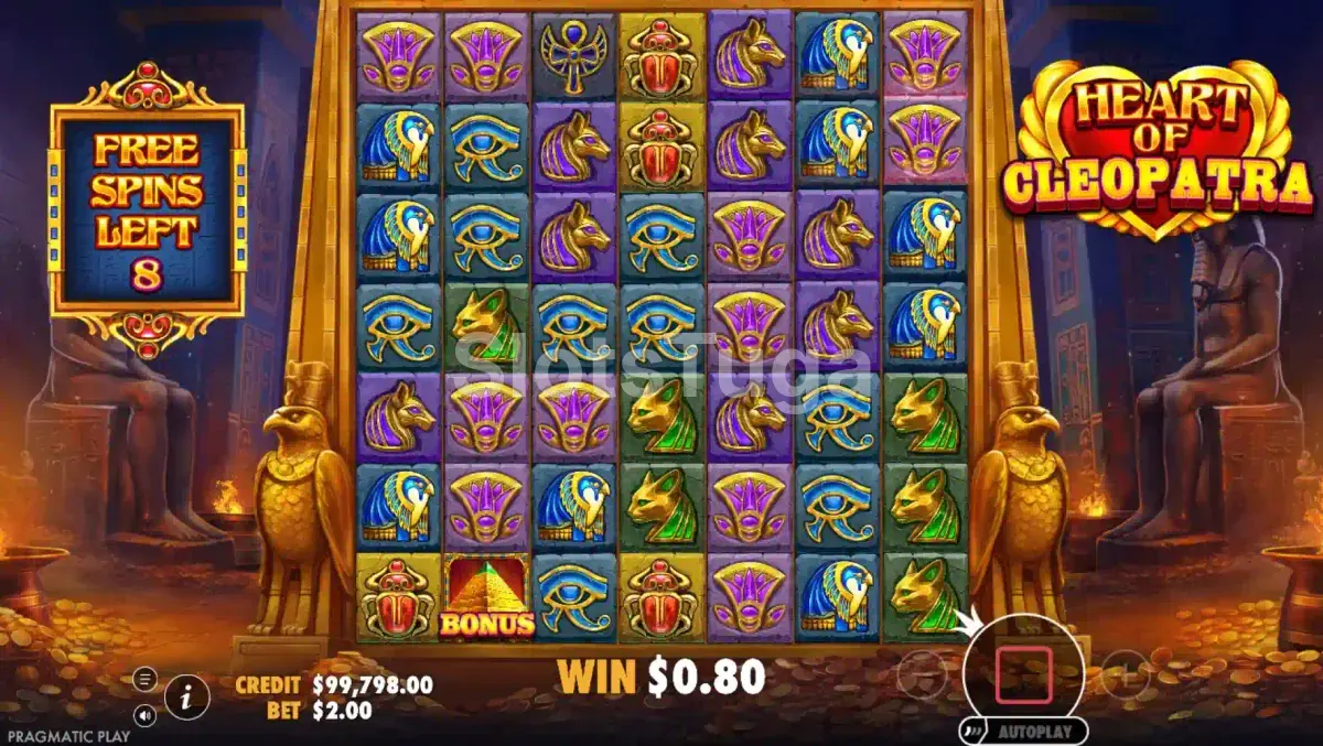 Rodadas grátis com Money Spots acumulando na Heart of Cleopatra