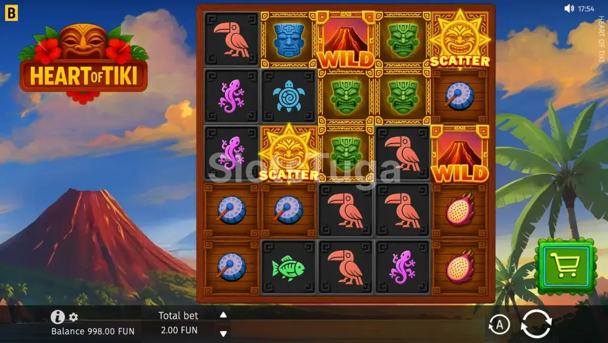 Tela principal do jogo Heart of Tiki com grade 5x5