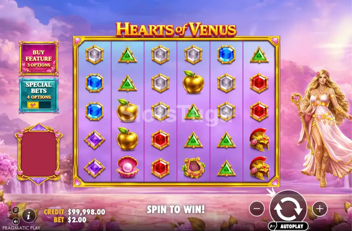 Jogo base da Hearts of Venus com grade 6x5 e símbolos florais