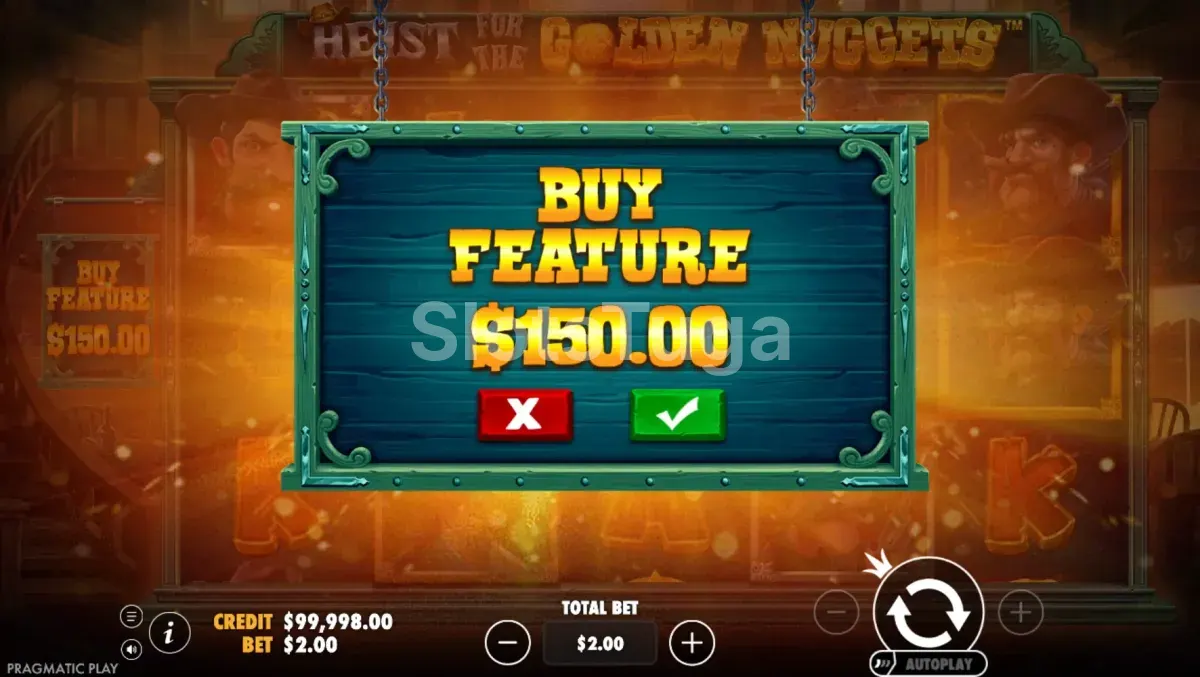 Interface de compra de bônus da slot Heist for the Golden Nuggets